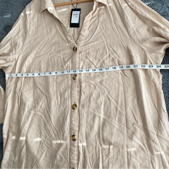 Arna York Women's Viscose-Linen Long Sleeve Button Down Shirt, Tan, Size 22/24 - Picture 4 of 10